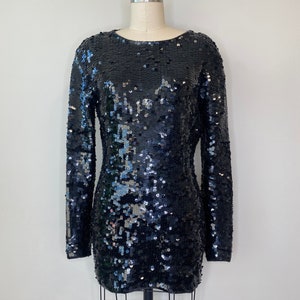 80’s Short Black Sequin Shoulder Pad Mini Dress or Top