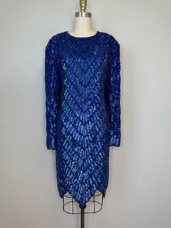 Vintage Beaded Sequin Beautiful Cobalt Dress