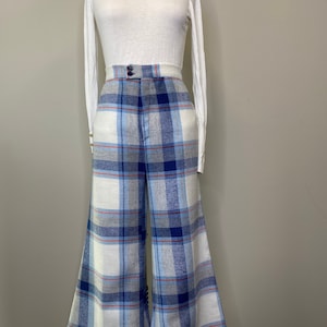 70s Blue & White Tartan Flare Gaucho
