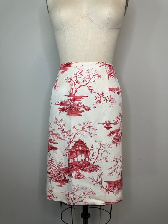 Talbots Petite Silk Red Tree Cream Skirt