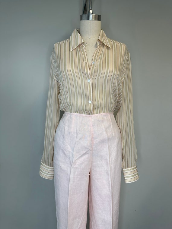 Ann Taylor Silk Dusty Pink Striped Long Sleeve Bl… - image 7