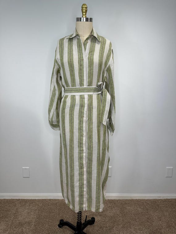 green dress free people Vintage 90s Olive Green Hooded Linen Mini Dress