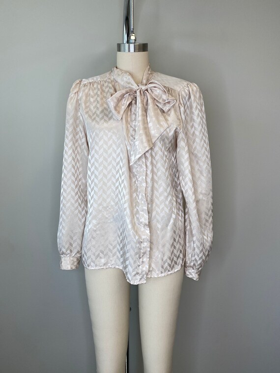 Cream Geometric Pussy Bow Blouse - image 1