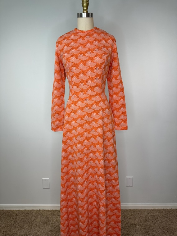 orange pattern dress Printed Maxi Iron Low or Dry Clean Measurements of Garment Bust of the garment is measured armpit to armpit and then doubled Orange Plaid Greta Dress