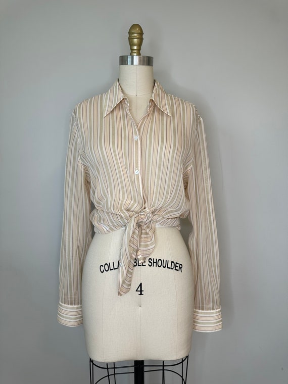 Ann Taylor Silk Dusty Pink Striped Long Sleeve Bl… - image 1