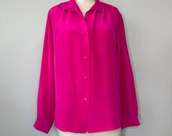 Magenta Silk Button Down Blouse