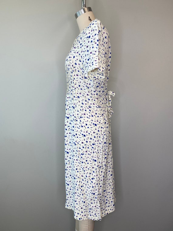 Vintage Ivory Purple & Blue Floral Day Dress - image 4