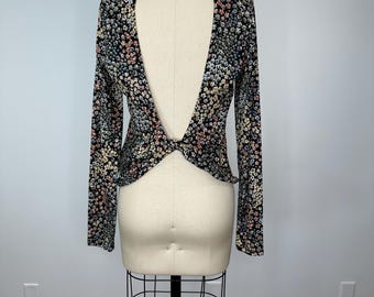 Beautiful Floral Circle Cut Out Back Black Top