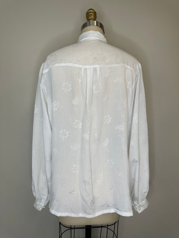 White Texture Pussy Bow Blouse - image 5