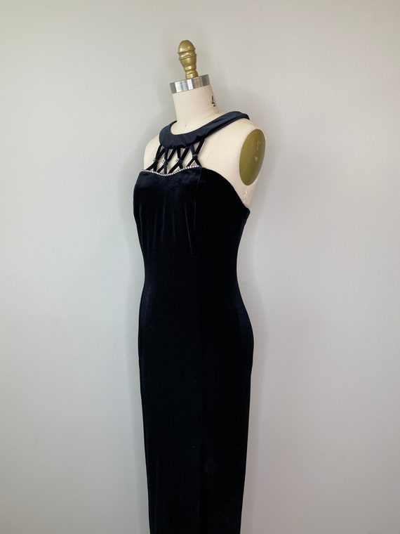 Black Velvet Halter Long Evening Gown with Slit - image 6