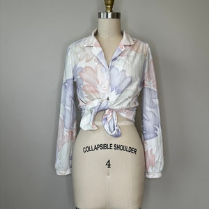 70s Pastel Button Down Floral Long Sleeve Blouse