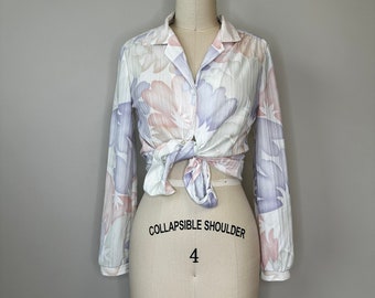 70s Pastel Button Down Floral Short Sleeve Blouse
