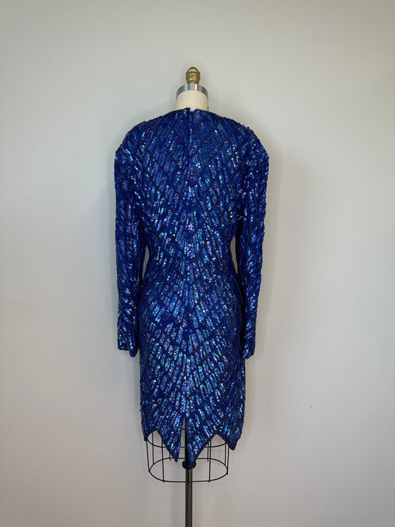 Vintage Beaded Sequin Beautiful Cobalt Dress - image 5