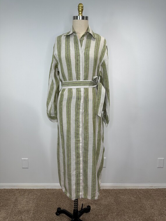 h&m linen shirt dress H&M Blue Linen-blend Shirt Dress With Belt UK M main image 1