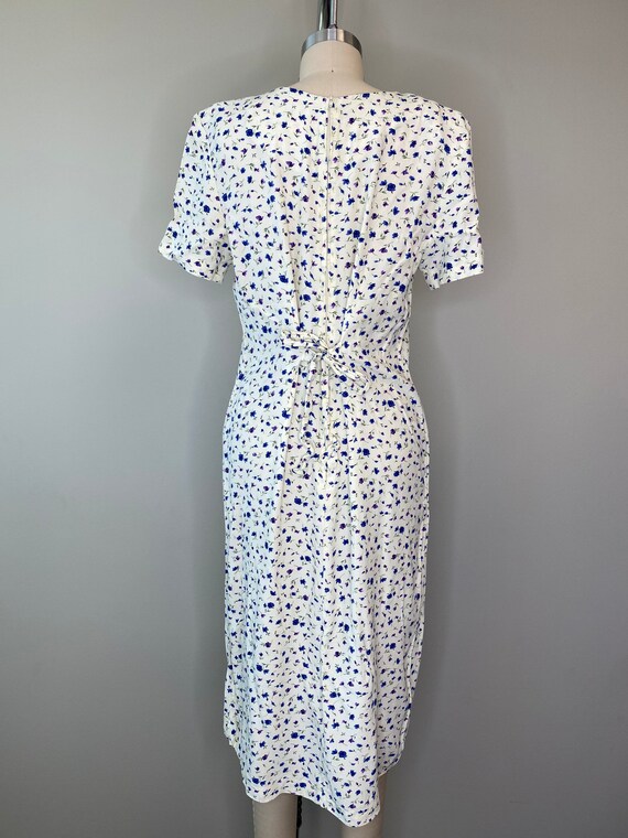 Vintage Ivory Purple & Blue Floral Day Dress - image 7