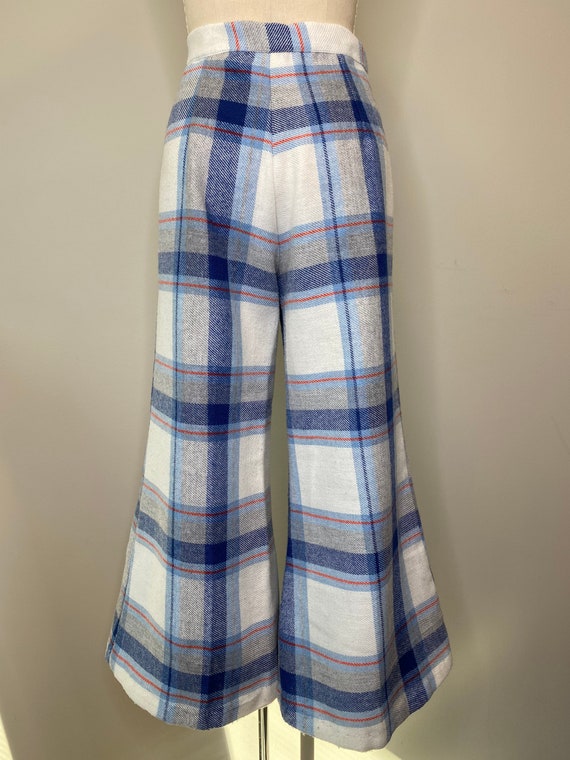 70s Blue & White Tartan Flare Trousers - image 5