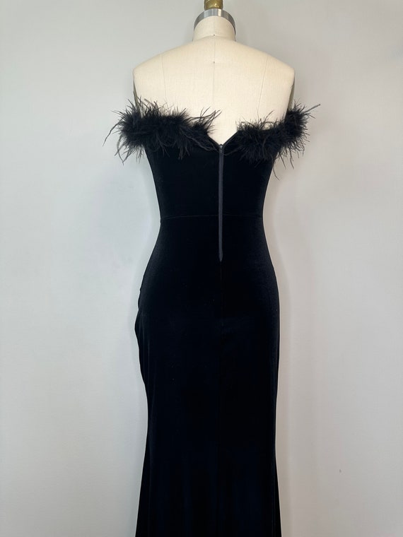 Black Velour Strapless Long Gown with Slit - image 10