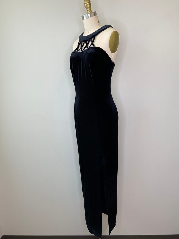 Black Velvet Halter Long Evening Gown with Slit - image 2