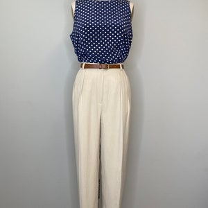 Cream Polka Dot Silk Sleeveless Blouse