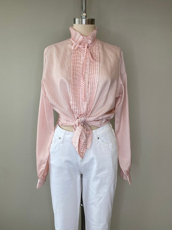 Vintage Pink & White Seersucker Blouse - image 9