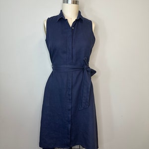 Linen Navy Belted Dress