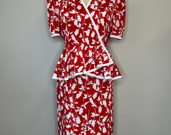 Vintage 80’s 2 piece Red & White Peplum Skirt and Top