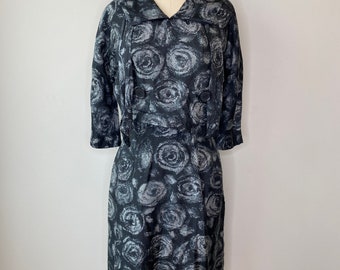 80’s Black Swirl Dress with Buttons