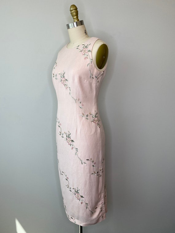 Pink Botanical A-Line Pink Linen Dress - image 4