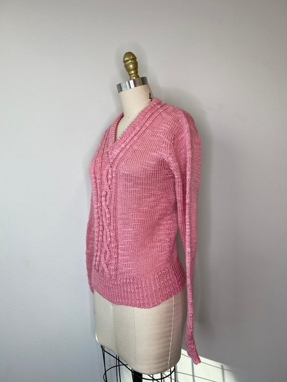 Bubble gum Pink V-Neck Knit Sweater - image 2