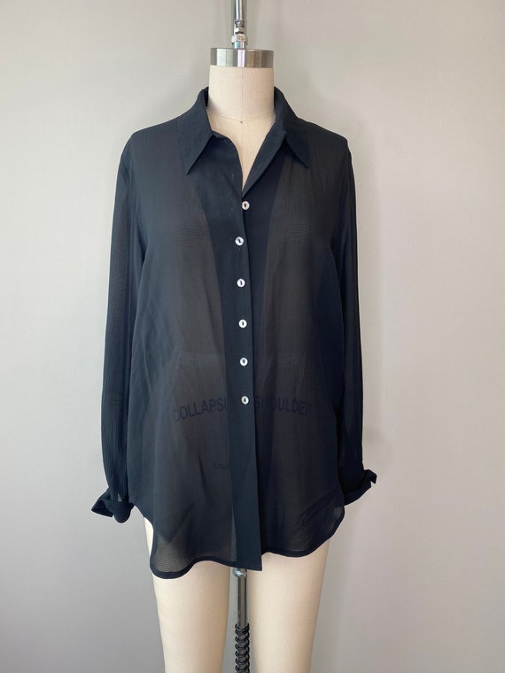 Black Silk Long Sleeve Blouse - image 2