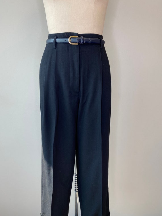 Black Pleated Cuff Wool Pants - image 4