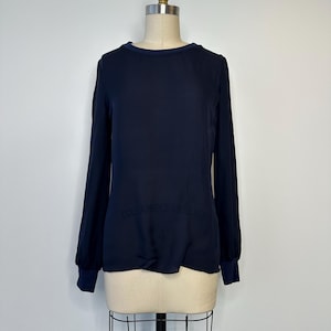 Navy Long Sleeve Silk Blouse