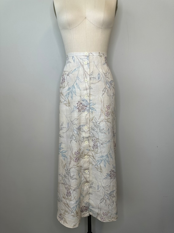 Liz Claiborne Cream Linen Pastel Floral Skirt