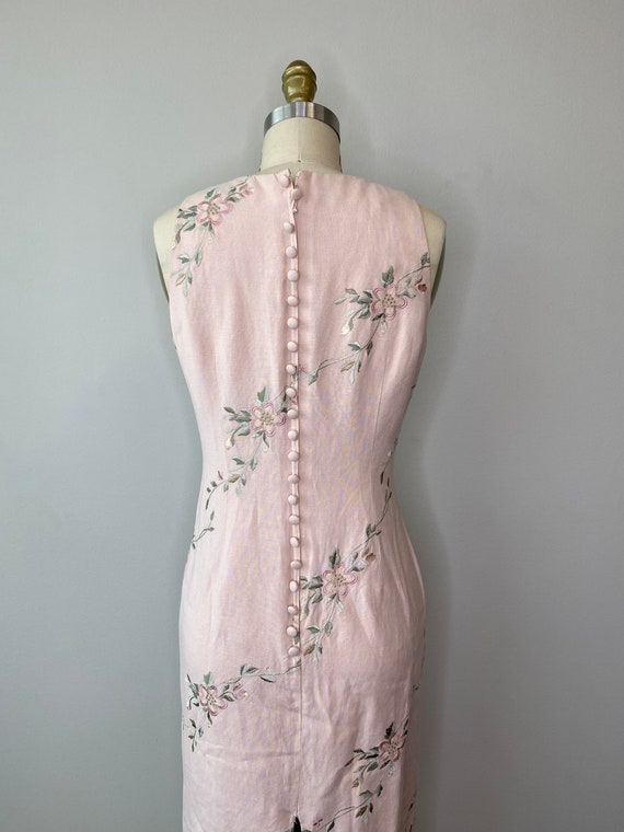 Pink Botanical A-Line Pink Linen Dress - image 5