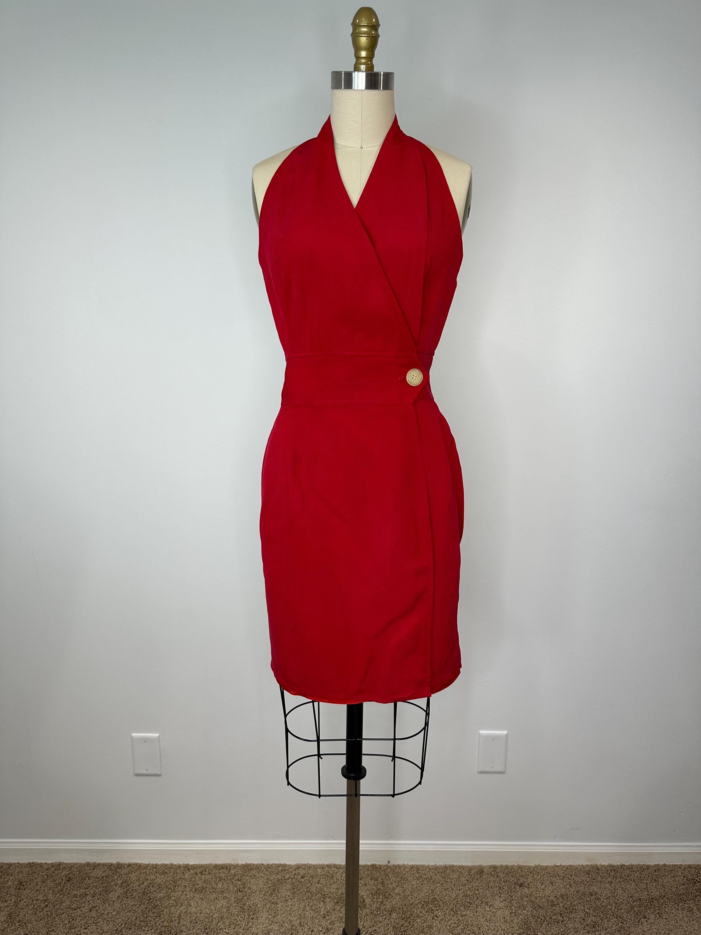 Vintage Red Halter Silk Dress - Etsy