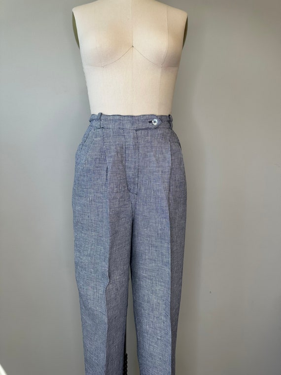 Navy & White Houndstooth Pleated Trousers