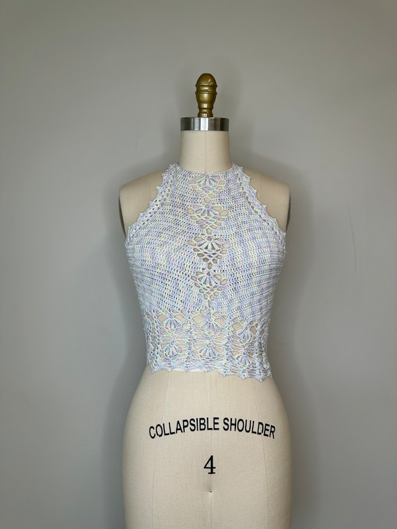 Pastel Crochet Crop Halter Top