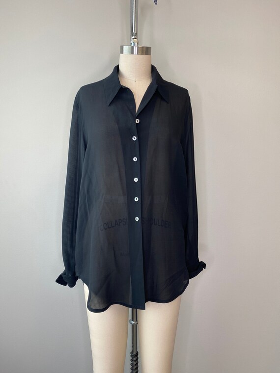 Black Silk Long Sleeve Blouse - image 3