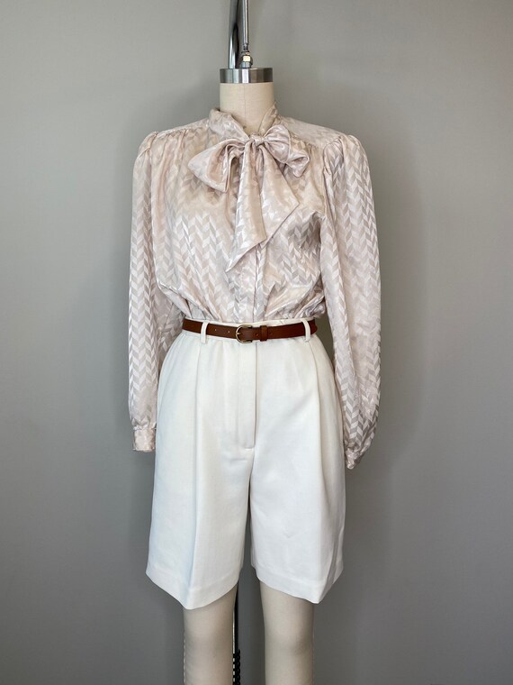 Cream Geometric Pussy Bow Blouse - image 2