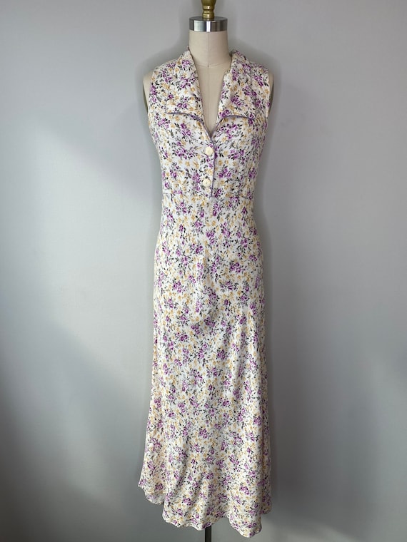 70s botanical garden long sleeveless dress - image 1