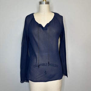 90s Express Navy Silk Sheer Blouse