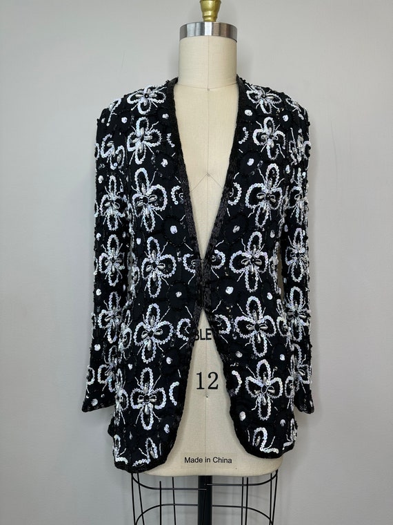 Stenay Black & White Beaded Pearl Blazer