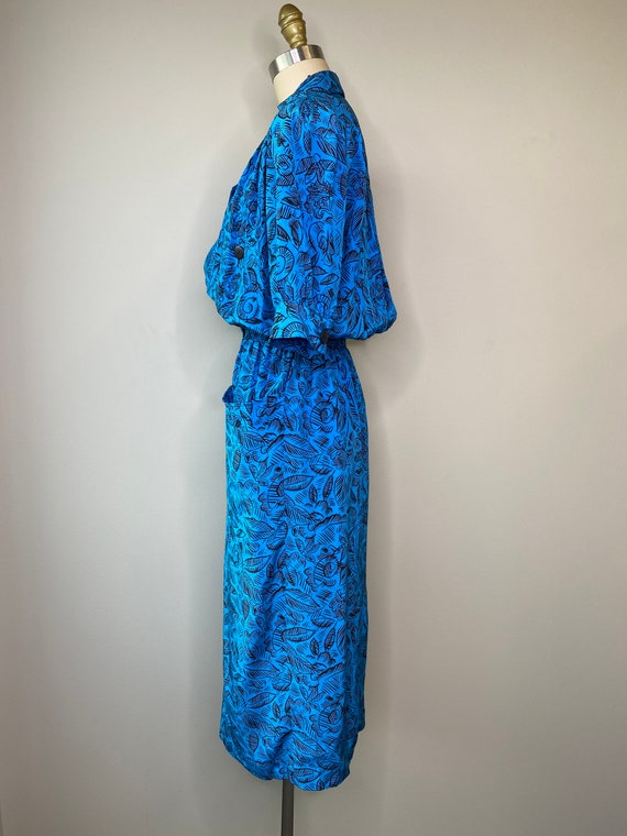 Vintage Secretary Silk Blue Dress - image 6