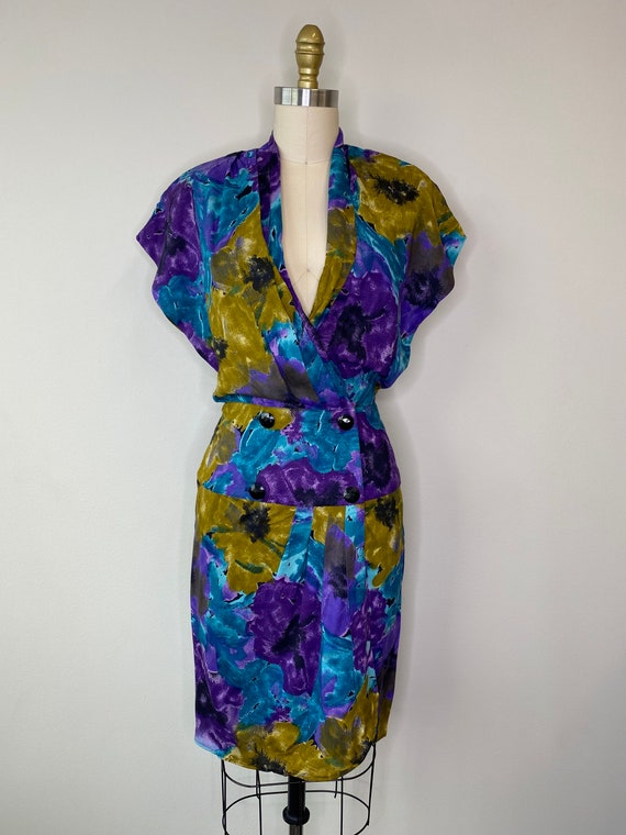 Purple Floral Short Dress