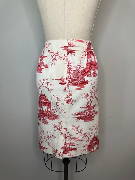 Talbots Petite Silk Red Tree Cream Skirt - image 5