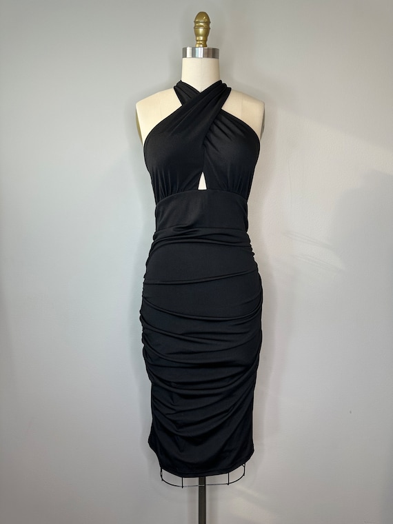 Crisscross Black Ruched Black Dress