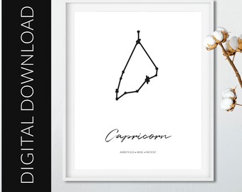 Digital Capricorn Constellation Print, 20x16in, Zodiac Poster for Birthday Astrology Gift or Nursery Room Decor