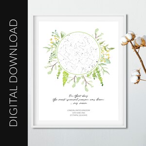 Acuarela de mapa estelar digital personalizado, 20x16in, gran regalo de cumpleaños BFF, decoración de la habitación de la guardería, impresión personalizada