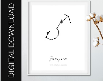 Digital Scorpio Constellation Print, 20x16in, Zodiac Poster for Birthday Astrology Gift