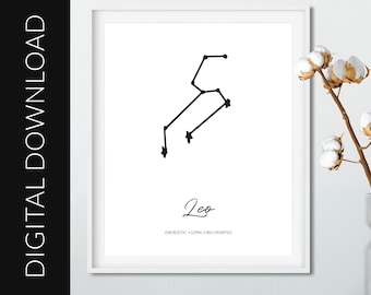 Digital Leo Constellation Print, 20x16in, Printable Zodiac Poster for Birthday Astrology Gift